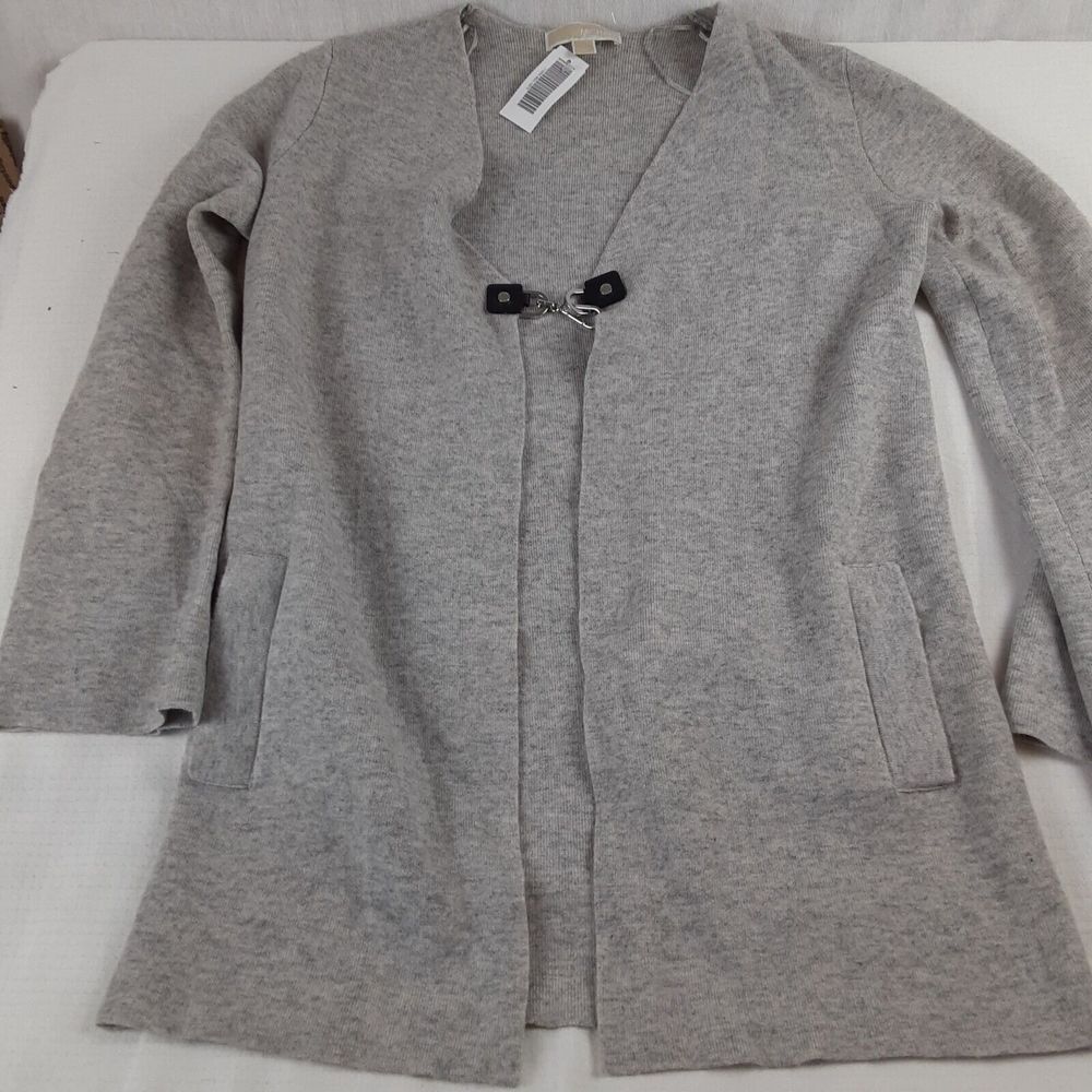 MICHAEL Michael Kors Womens Grey & Tan Open Front Long Sleeved Shirt Shrug SMALL